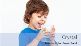 Presentation with water glass - Beautiful PPT theme featuring portrait-of-a-boy backdrop and a light blue colored foreground