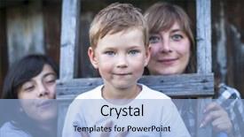  Presentation with sister - Slides enhanced with portrait of a boy of five years with her mother and older sister in the background background and a light blue colored foreground