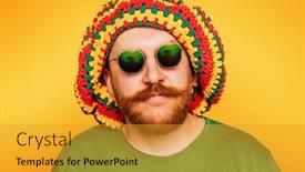  Presentation with bright yellow - Audience pleasing theme consisting of portrait-of-a-bright-man backdrop and a gold colored foreground