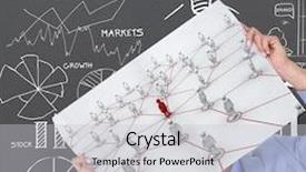  Presentation with human face - Presentation theme consisting of portrait of a businessman hiding his face behind a blank panel against human figures with connecting lines background and a light gray colored foreground