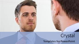  Presentation with mirror - Amazing slide set having portrait of a businessman looking backdrop and a light blue colored foreground