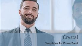  Presentation with office - Amazing PPT theme having portrait-of-a-businessman backdrop and a teal colored foreground