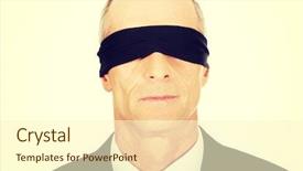  Presentation with band - Slide deck featuring portrait of a businessman with band on eyes background and a cream colored foreground