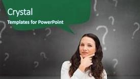  Presentation with bubble - Beautiful slide deck featuring portrait of a businesswoman posing against speech bubble backdrop and a ocean colored foreground