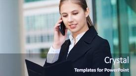  Presentation with busy work - Slides with portrait of a busy businesswoman at work background and a wine colored foreground