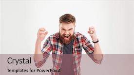  Presentation with angry - Colorful PPT theme enhanced with portrait-of-a-casual-angry backdrop and a coral colored foreground