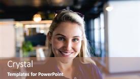  Presentation with navy blue - Amazing slide deck having portrait-of-a-caucasian-businesswoman backdrop and a coral colored foreground