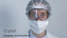  Presentation with lab coat - Beautiful slide deck featuring portrait-of-a-caucasian-female backdrop and a light blue colored foreground