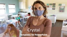  Presentation with classroom safety - PPT theme enhanced with portrait-of-a-caucasian-female background and a tawny brown colored foreground