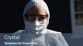  Presentation with face mask - Amazing PPT theme having portrait-of-a-caucasian-woman backdrop and a ocean colored foreground