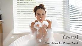  Presentation with social distancing - Amazing presentation theme having portrait-of-a-caucasian-woman backdrop and a mint green colored foreground