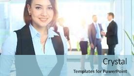  Presentation with team meeting - Theme enhanced with portrait of a charismatic woman background and a light blue colored foreground