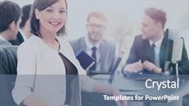  Presentation with team meeting - Cool new PPT layouts with portrait of a charismatic woman backdrop and a  colored foreground