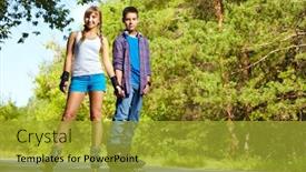  Presentation with roller skating - PPT layouts enhanced with portrait of a charming teenage couple roller-skating together background and a gold colored foreground