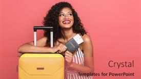  Presentation with african fabric - PPT theme with portrait-of-a-cheerful-beautiful background and a coral colored foreground