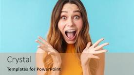  Presentation with pretty girl - Presentation consisting of portrait-of-a-cheerful-excited background and a gold colored foreground