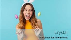  Presentation with easter - Slide deck having portrait-of-a-cheerful-excited background and a light blue colored foreground