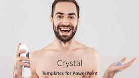  Presentation with shave - Theme with portrait of a cheerful shirtless bearded man standing isolated over white background ready to shave background and a lemonade colored foreground