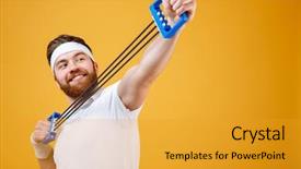  Presentation with cheerful - PPT layouts having portrait of a cheerful sportsman background and a gold colored foreground