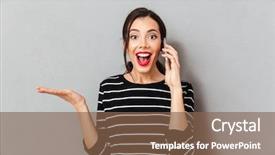  Presentation with cheerful - Theme with portrait of a cheerful woman background and a tawny brown colored foreground