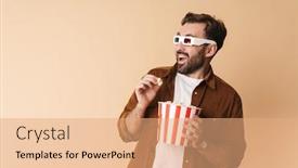  Presentation with movie popcorn - Slide set featuring portrait-of-a-cheerful-young background and a coral colored foreground