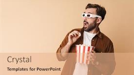  Presentation with movie popcorn - Presentation featuring portrait-of-a-cheerful-young background and a coral colored foreground