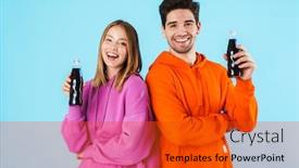  Presentation with drinking glass - PPT theme with portrait-of-a-cheerful-young background and a red colored foreground