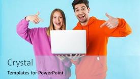  Presentation with cheerful - Beautiful presentation design featuring portrait-of-a-cheerful-young backdrop and a arctic colored foreground