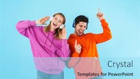  Presentation with blue music - Slides having portrait-of-a-cheerful-young background and a arctic colored foreground