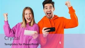  Presentation with mobile games - Colorful slides enhanced with portrait-of-a-cheerful-young backdrop and a coral colored foreground