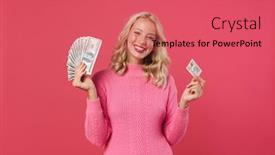  Presentation with credit card - Presentation theme having portrait-of-a-cheerful-young background and a coral colored foreground