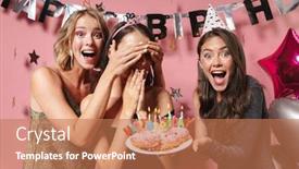  Presentation with happy birthday cake - Presentation design consisting of portrait-of-a-cheery-optimistic background and a coral colored foreground