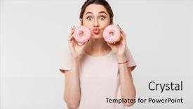  Presentation with pretty girl - Presentation theme enhanced with portrait of a cheery pretty background and a lemonade colored foreground