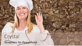  Presentation with floral - Beautiful PPT layouts featuring portrait of a chef against a floral pattern background backdrop and a coral colored foreground