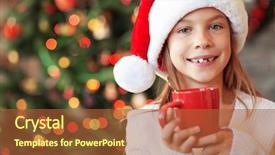  Presentation with child tree - Presentation featuring portrait of a child drinking hot tea over christmas tree lights background and a red colored foreground