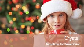 Presentation with child tree - Cool new slides with portrait of a child drinking hot tea over christmas tree lights backdrop and a coral colored foreground