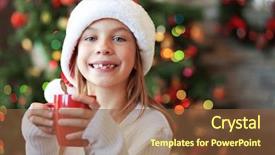  Presentation with child tree - Beautiful theme featuring portrait of a child drinking hot tea over christmas tree lights backdrop and a tawny brown colored foreground