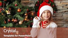  Presentation with child tree - PPT layouts with portrait of a child drinking hot tea near christmas tree background and a red colored foreground