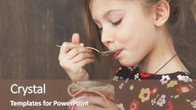  Presentation with dessert - Beautiful slide deck featuring portrait of a child eating sweet homemade dessert with berries backdrop and a violet colored foreground