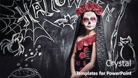  Presentation with sugar skull - Presentation theme featuring portrait-of-a-child-girl background and a dark gray colored foreground