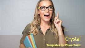  Presentation with high school - Amazing slide set having portrait of a clever student girl brilliant idea concept excited woman standing with open mouth and finger up shot over gray background enjoying education in high school backdrop and a coral colored foreground