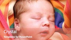  Presentation with infant - Presentation consisting of portrait of a close-up infant lying on the bed background and a coral colored foreground