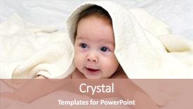  Presentation with infant - Presentation with portrait of a close-up infant lying on the bed background and a coral colored foreground