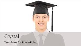  Presentation with college - Slide deck consisting of portrait of a college graduate background and a light gray colored foreground
