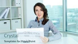  Presentation with lady - Cool new PPT layouts with portrait-of-a-confident-business backdrop and a sky blue colored foreground