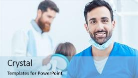  Presentation with surgical dental - Slide deck consisting of portrait of a confident dental background and a light blue colored foreground