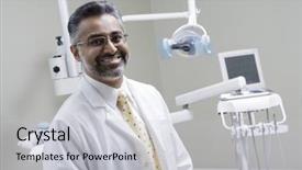  Presentation with dentist - PPT theme having portrait of a confident indian background and a light gray colored foreground