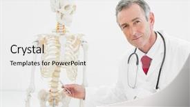  Presentation with spine - Colorful slide set enhanced with portrait of a confident male doctor explaining the spine in medical office backdrop and a white colored foreground