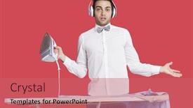  Presentation with ironing - Beautiful theme featuring portrait of a confused man in formals ironing as he listens to music over red background backdrop and a coral colored foreground