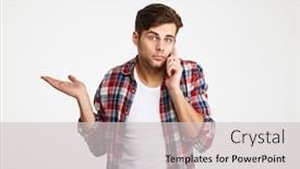  Presentation with phone - Beautiful slide set featuring portrait of a confused puzzled backdrop and a light gray colored foreground